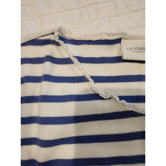 Liz Claiborne Sz L Blue And White Striped Top Soft Comfortable - Picture 3 of 4